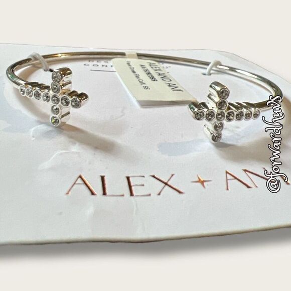 Alex + Ani Pavé Cross Flex Cuff - Shiny Silver Tone Nickel Free - Picture 6 of 9